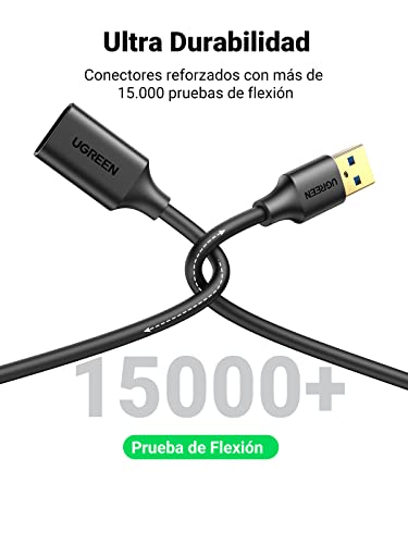 UGREEN Cable Alargador USB 3.0 Extension Macho a Hembra para Ordenador, TV Coche y Periféricos como Impresora, Ratón, Teclado, Hub, Pendrive, Mando de PS3 o Xbox, Gafas de Realidad Virtual etc. (2m)